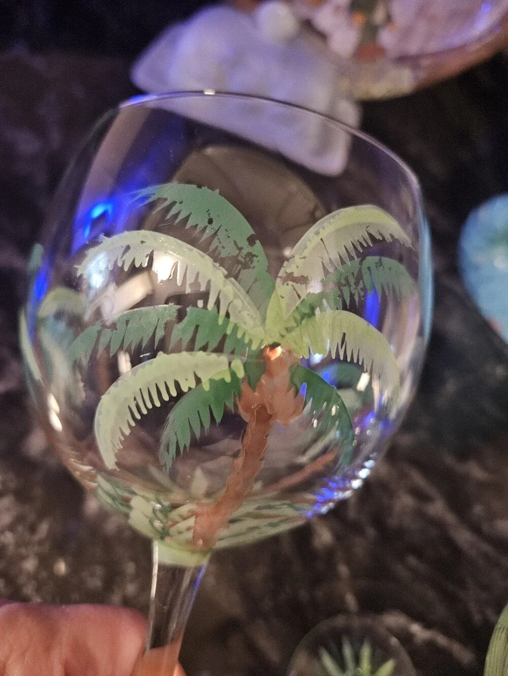 Vintage Block Basics Palm Breeze Wine Glasses Hand Painted Goblets - Pair of 2